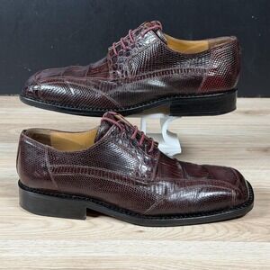David Eden Shoes Mens 9 Brown Crocodile Lizard Leather Derby Handmade Italy Made